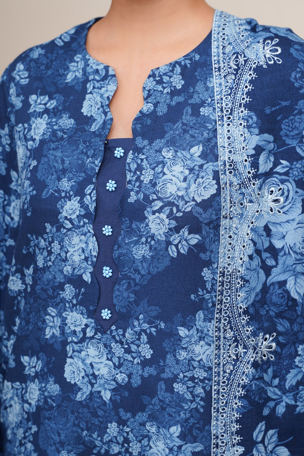 3 Piece - Printed & Embroidered Slub Khaddar Suit - C6401 - Shop Now at Kayseria