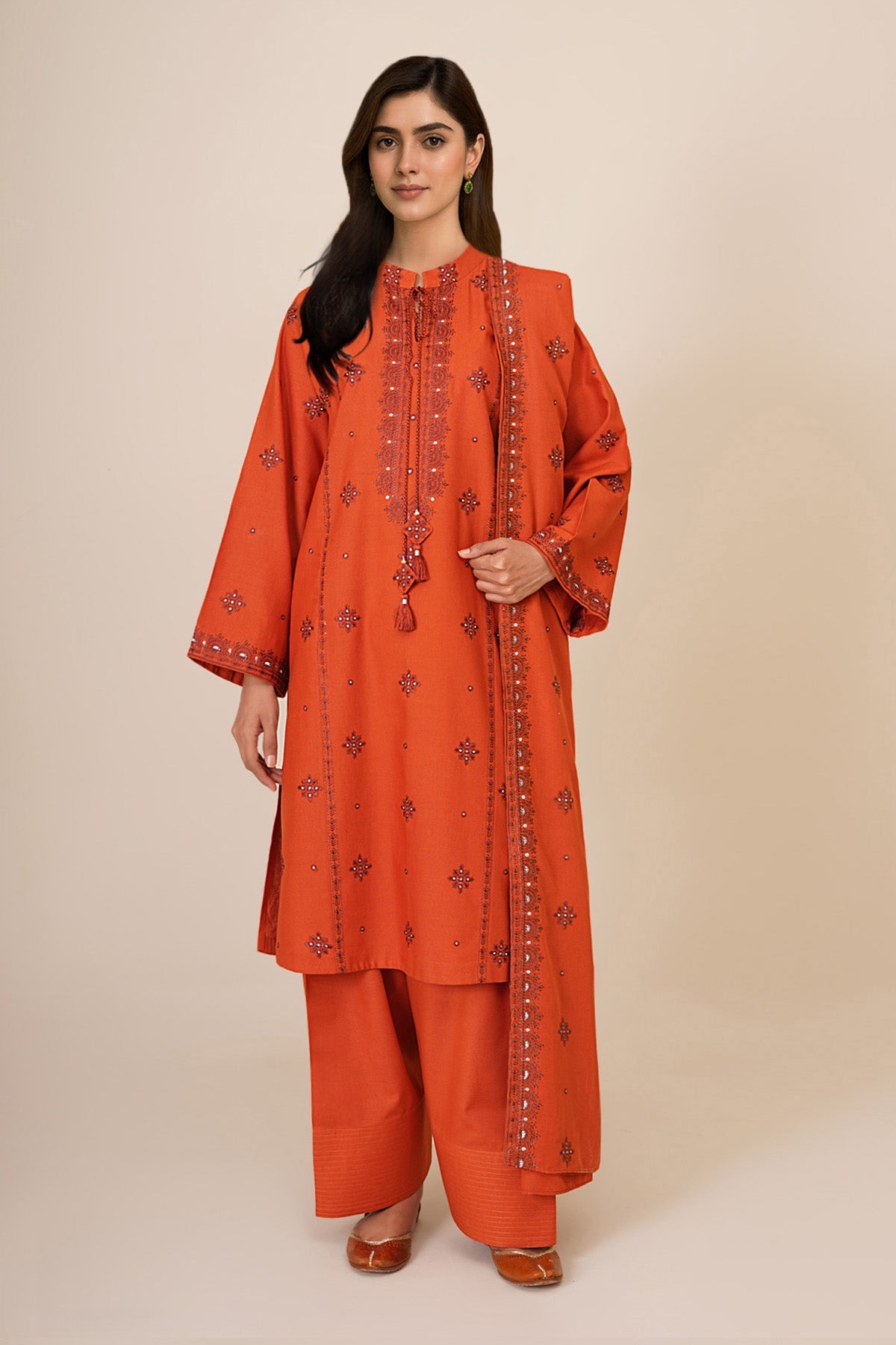 3 Piece - Embroidered Slub Khaddar Suit - C6407 - Shop Now at Kayseria