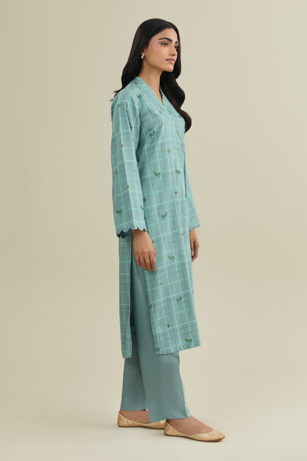 2 Piece - Printed & Embroidered Percale Suit - C6409 - Shop Now at Kayseria