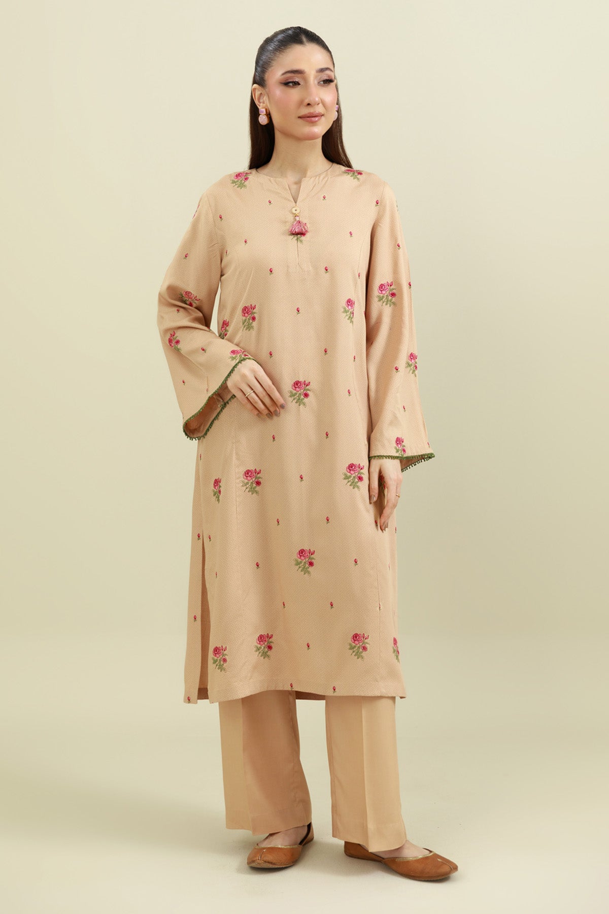 2 Piece - Printed & Embroidered Percale Suit - C6418 - Shop Now at Kayseria
