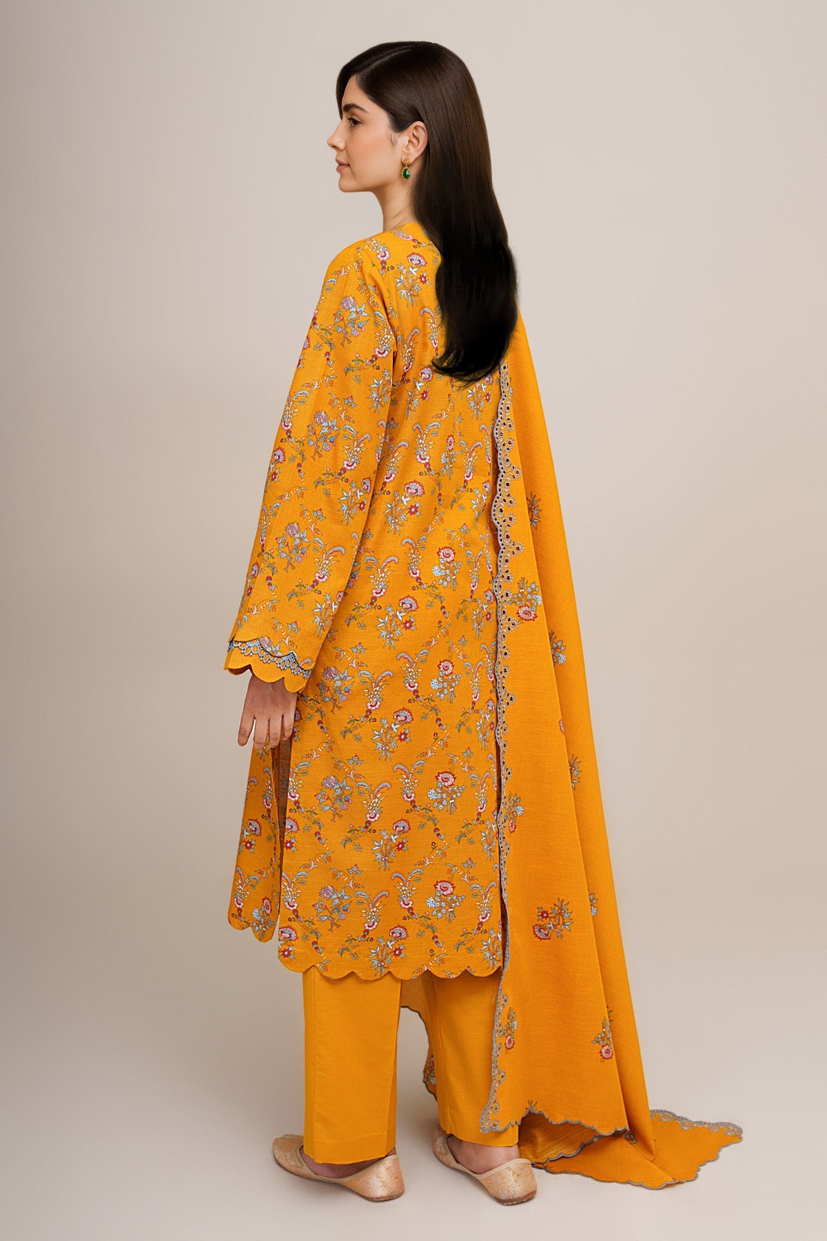 3 Piece - Printed & Embroidered Slub Khaddar Suit - C6441 - Shop Now at Kayseria