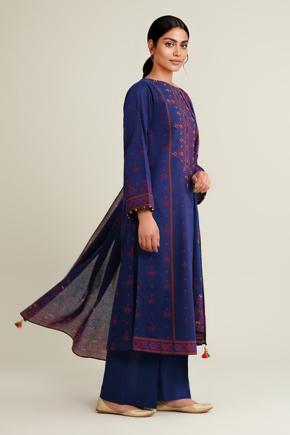 3 Piece - Printed & Embellished Khaddar Suit - C6446 - Shop Now at Kayseria