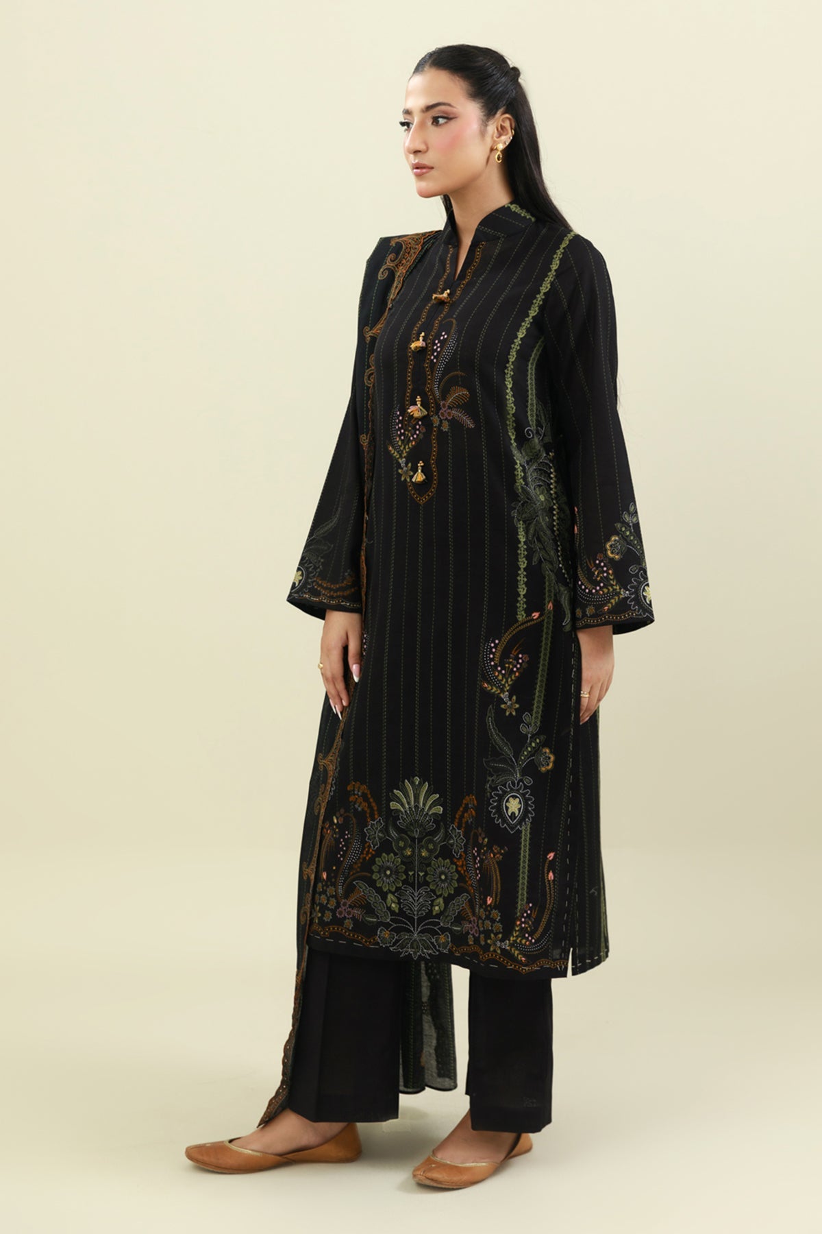 3 Piece - Printed & Embroidered Suit - C6454 - Shop Now at Kayseria