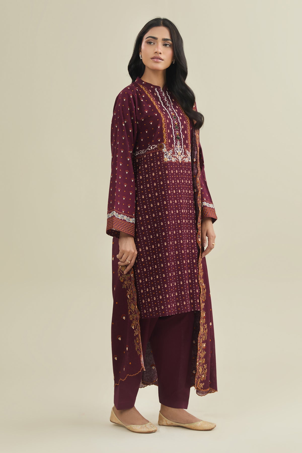 3 Piece - Printed & Embroidered Suit - C6456 - Shop Now at Kayseria