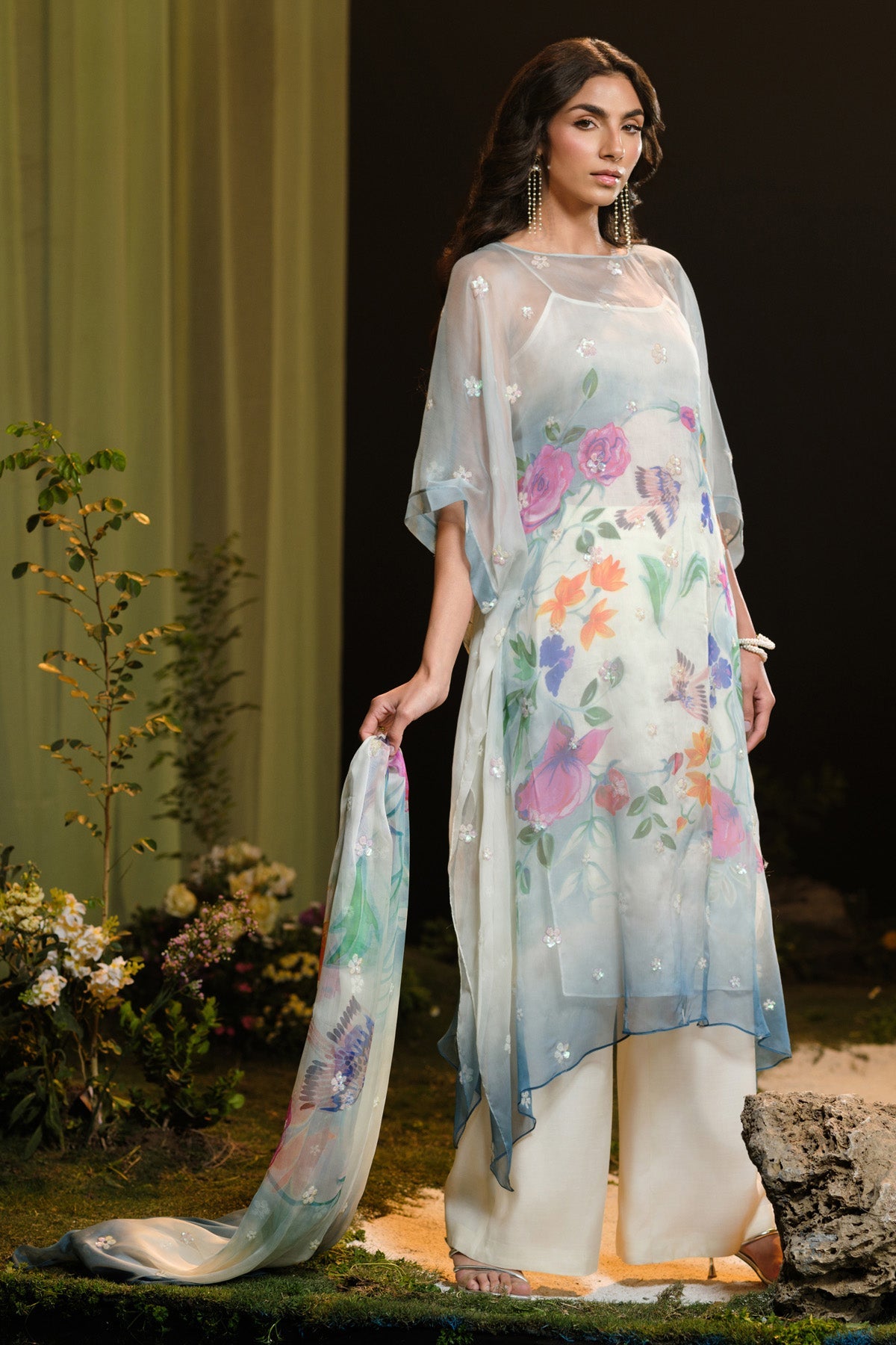 4 Piece - Printed & Embroidered Silk Chiffon Suit - MCP1728 - Shop Now at Kayseria