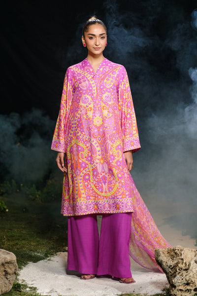 3 Piece - Printed Raw Silk Suit - MCP1730-1 - Shop Now at Kayseria