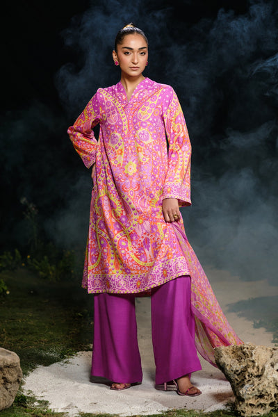 3 Piece - Printed Raw Silk Suit - MCP1730-1 - Shop Now at Kayseria