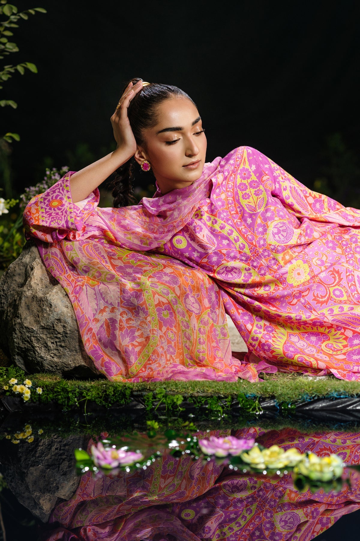 3 Piece - Printed Raw Silk Suit - MCP1730-1 - Shop Now at Kayseria