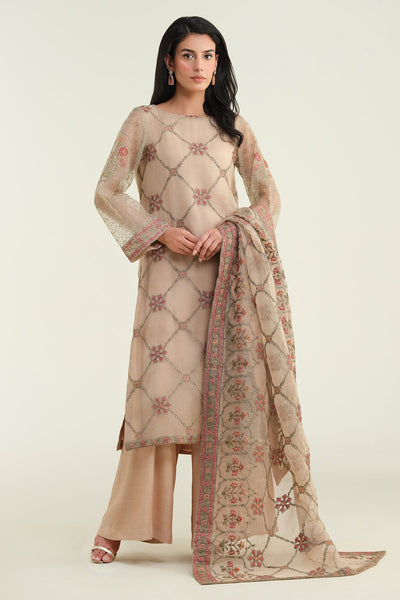 3 Piece - Embroidered & Embellished Pure Organza Suit - E1428-1 - Shop Now at Kayseria