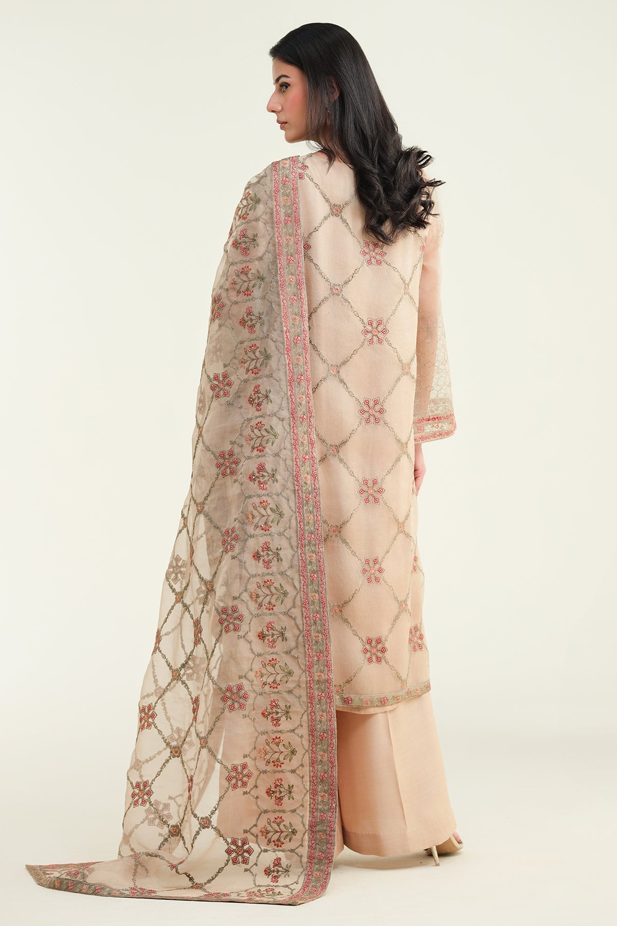 3 Piece - Embroidered & Embellished Pure Organza Suit - E1428-1 - Shop Now at Kayseria