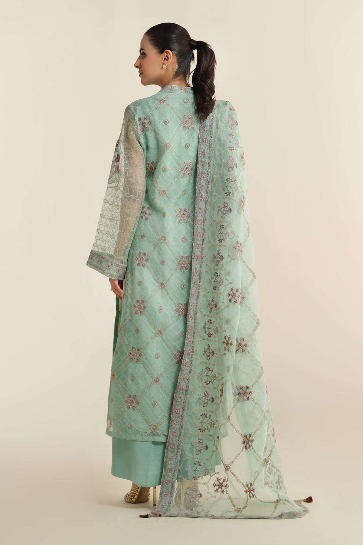 3 Piece - Embellished Pure Organza Suit - E1428-2 - Shop Now at Kayseria