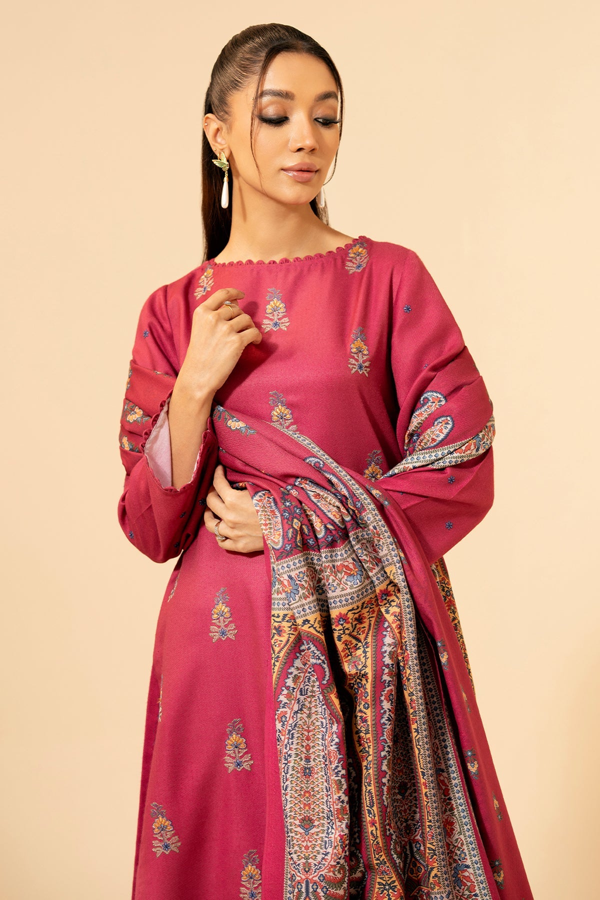 3 Piece - Printed & Embroidered Suit - E1432 - Shop Now at Kayseria