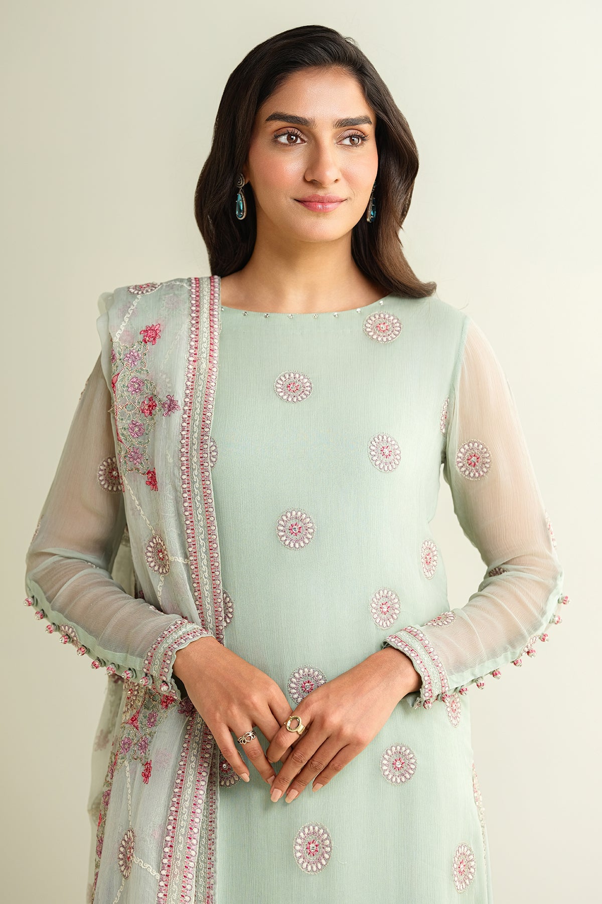 3 Piece - Embroidered & Embellished Bamber Chiffon Suit - E1634 - Shop Now at Kayseria