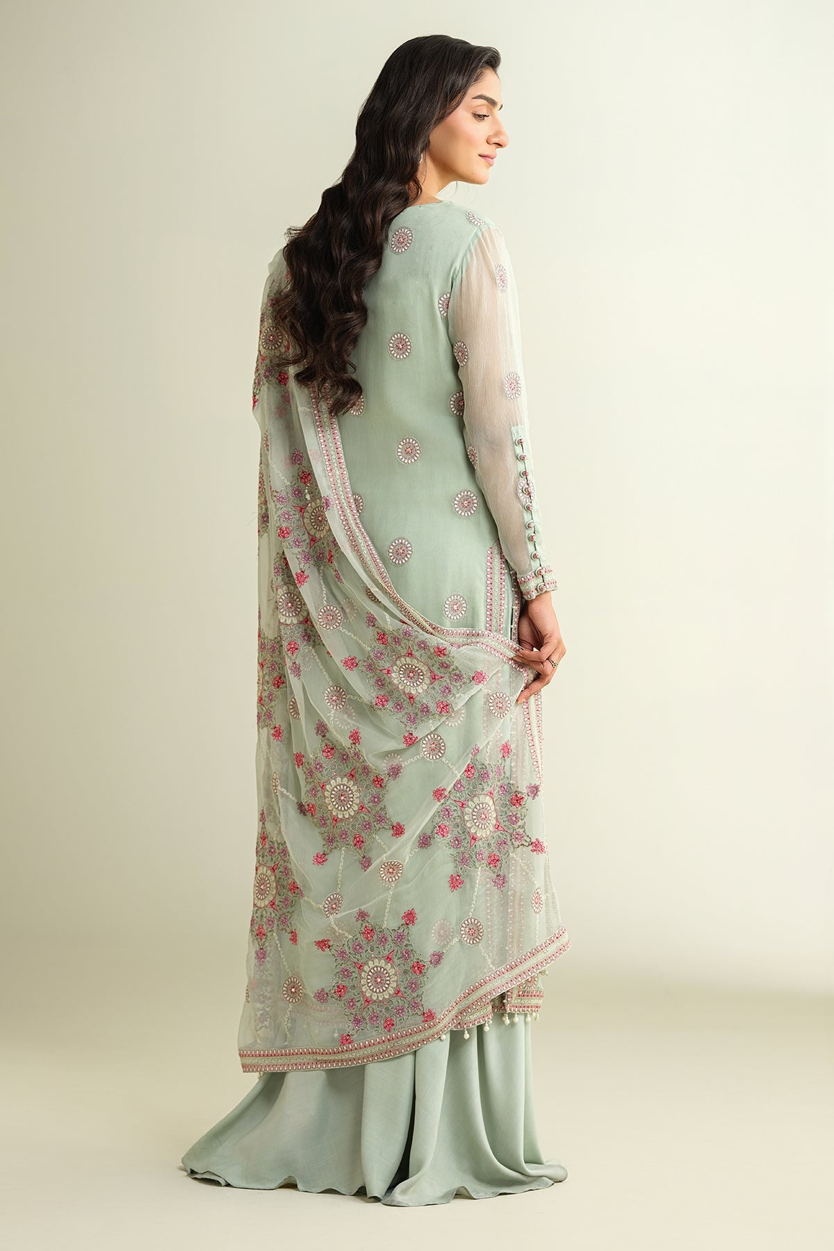 3 Piece - Embroidered & Embellished Bamber Chiffon Suit - E1634 - Shop Now at Kayseria