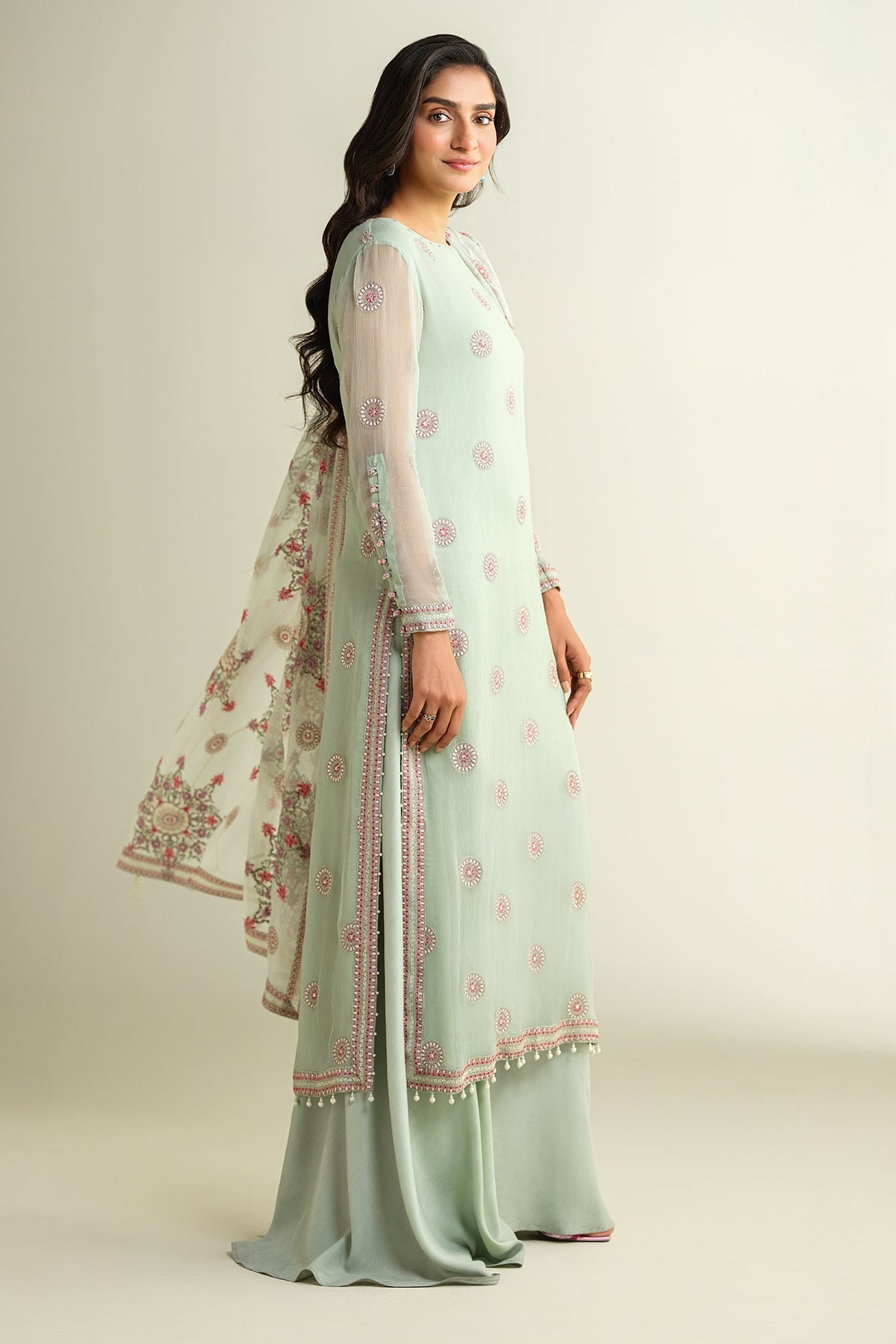 3 Piece - Embroidered & Embellished Bamber Chiffon Suit - E1634 - Shop Now at Kayseria