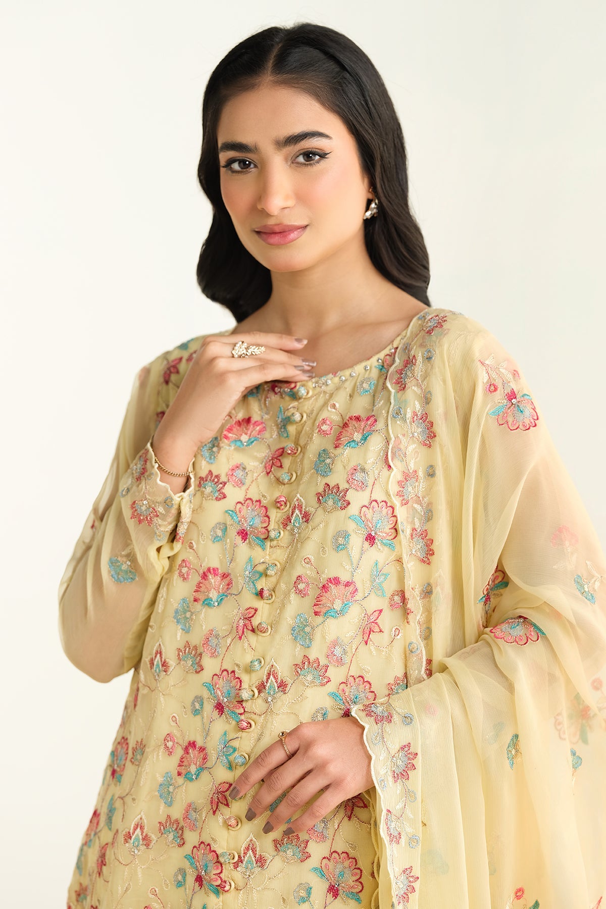 3 Piece - Embroidered & Embellished Bamber Chiffon Suit - E1651 - Shop Now at Kayseria
