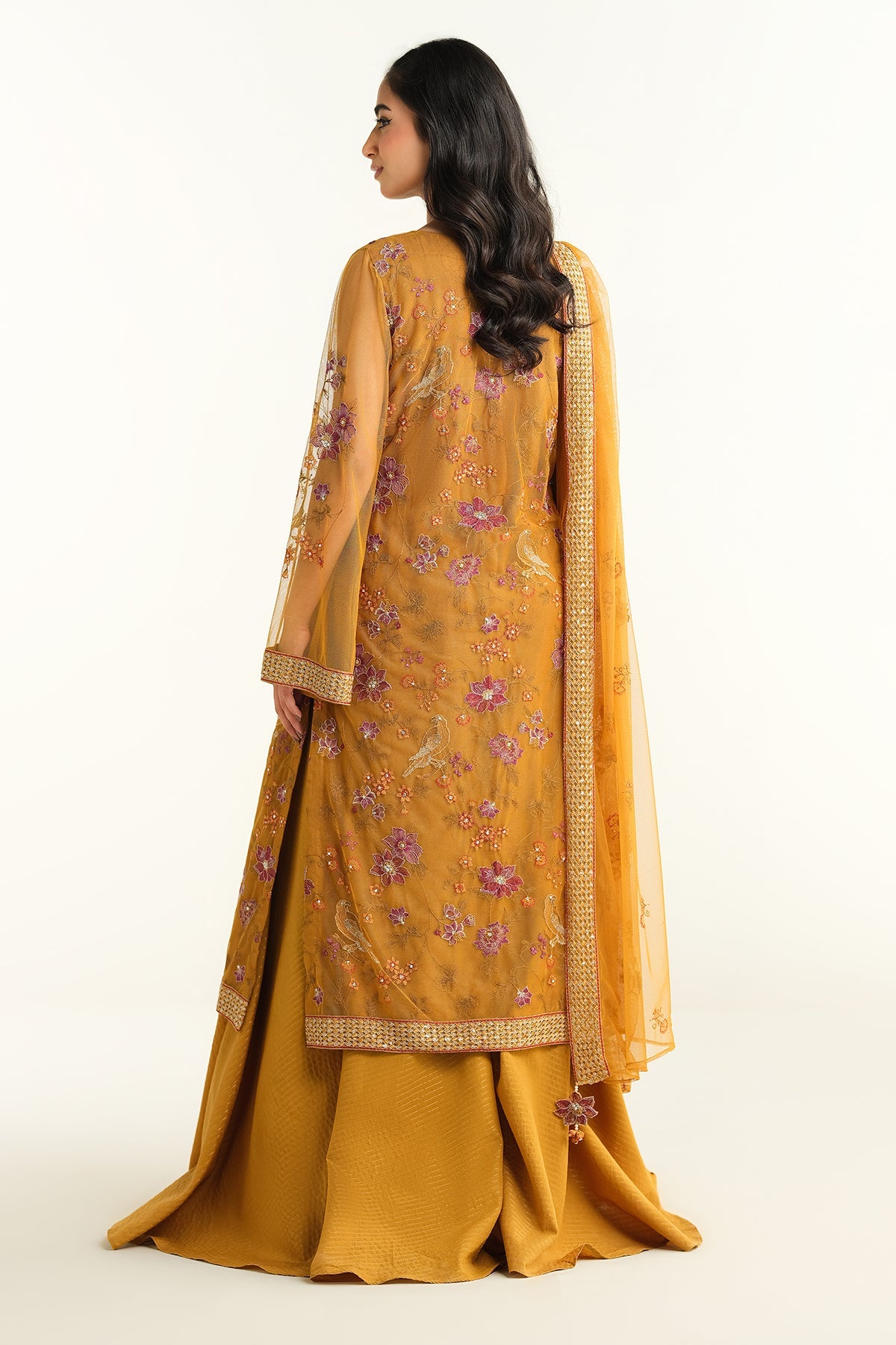 4 Piece - Embroidered & Embellished Poly Net Suit - E1663 - Shop Now at Kayseria