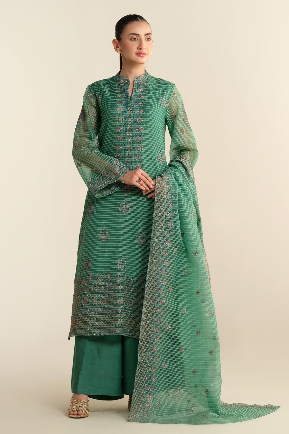 3 Piece - Embroidered Organza Suit - E1684 - Shop Now at Kayseria
