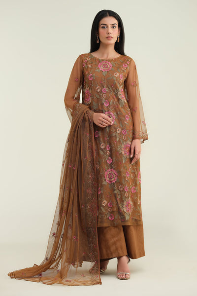 4 Piece - Embroidered & Embellished Poly Net Suit - E1697 - Shop Now at Kayseria