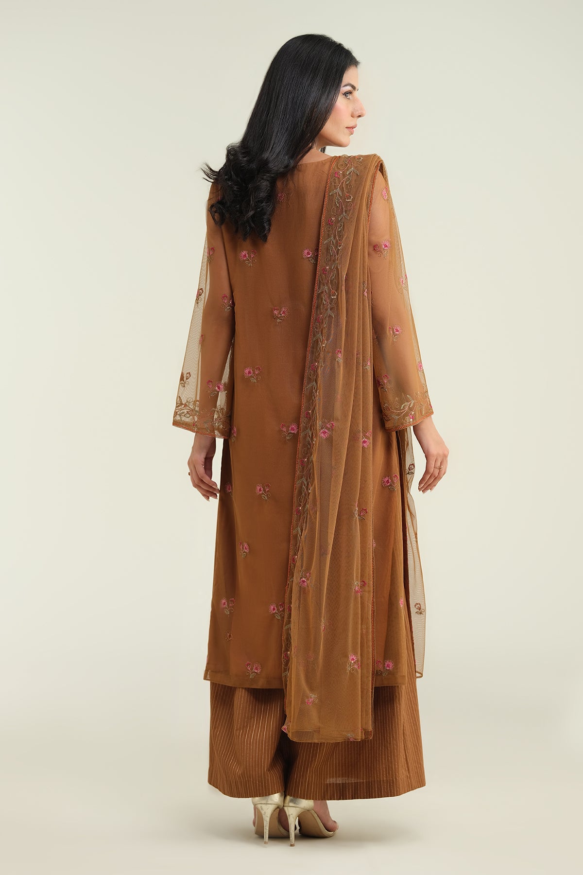 4 Piece - Embroidered & Embellished Poly Net Suit - E1697 - Shop Now at Kayseria