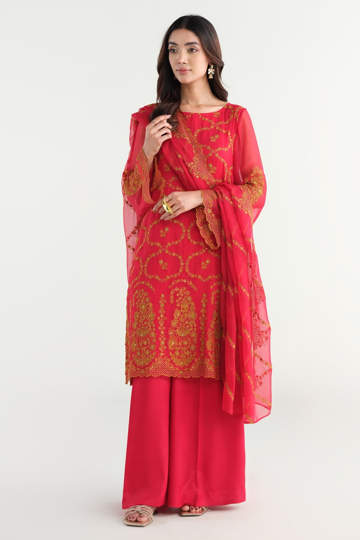 3 Piece - Embroidered & Embellished Bamber Chiffon Suit - E1716 - Shop Now at Kayseria