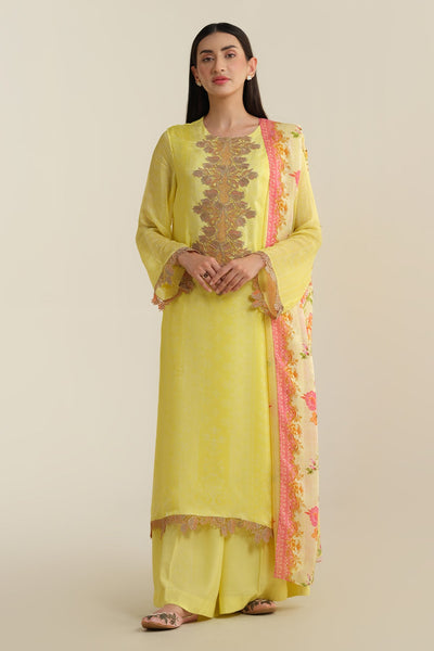 3 Piece - Printed & Embroidered China Silk Suit - E1717 - Shop Now at Kayseria