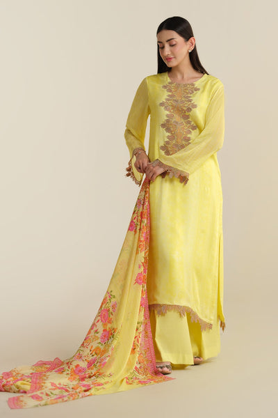 3 Piece - Printed & Embroidered China Silk Suit - E1717 - Shop Now at Kayseria