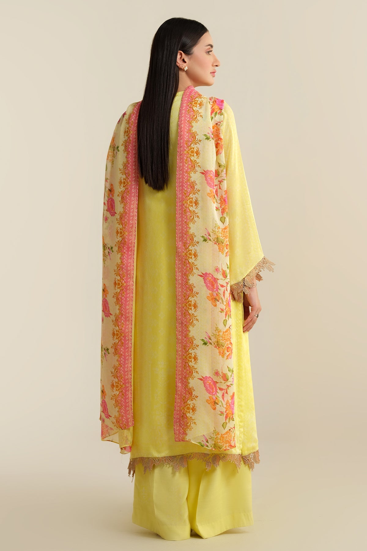 3 Piece - Printed & Embroidered China Silk Suit - E1717 - Shop Now at Kayseria