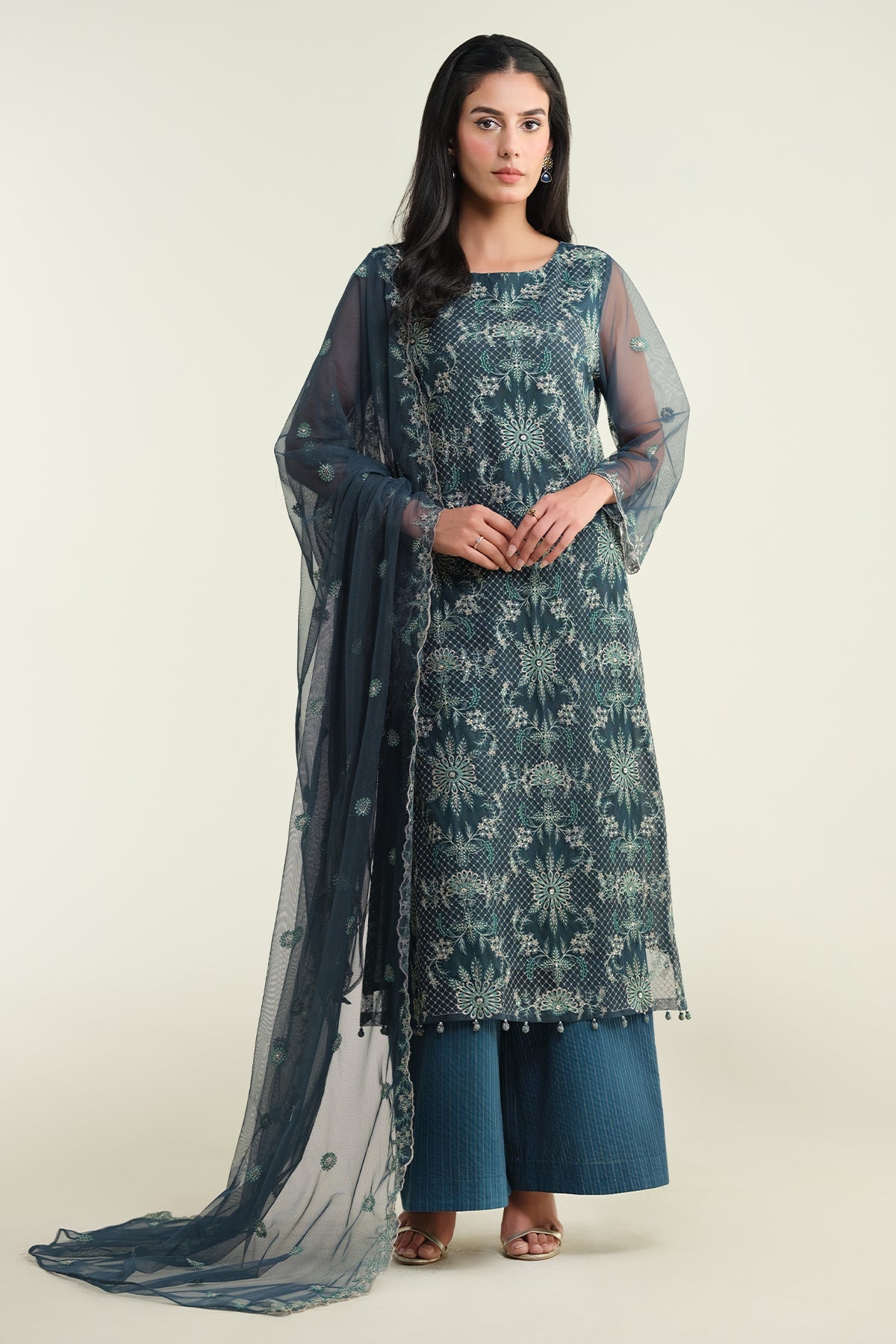 4 Piece - Embroidered & Embellished Suit - E1726 - Shop Now at Kayseria