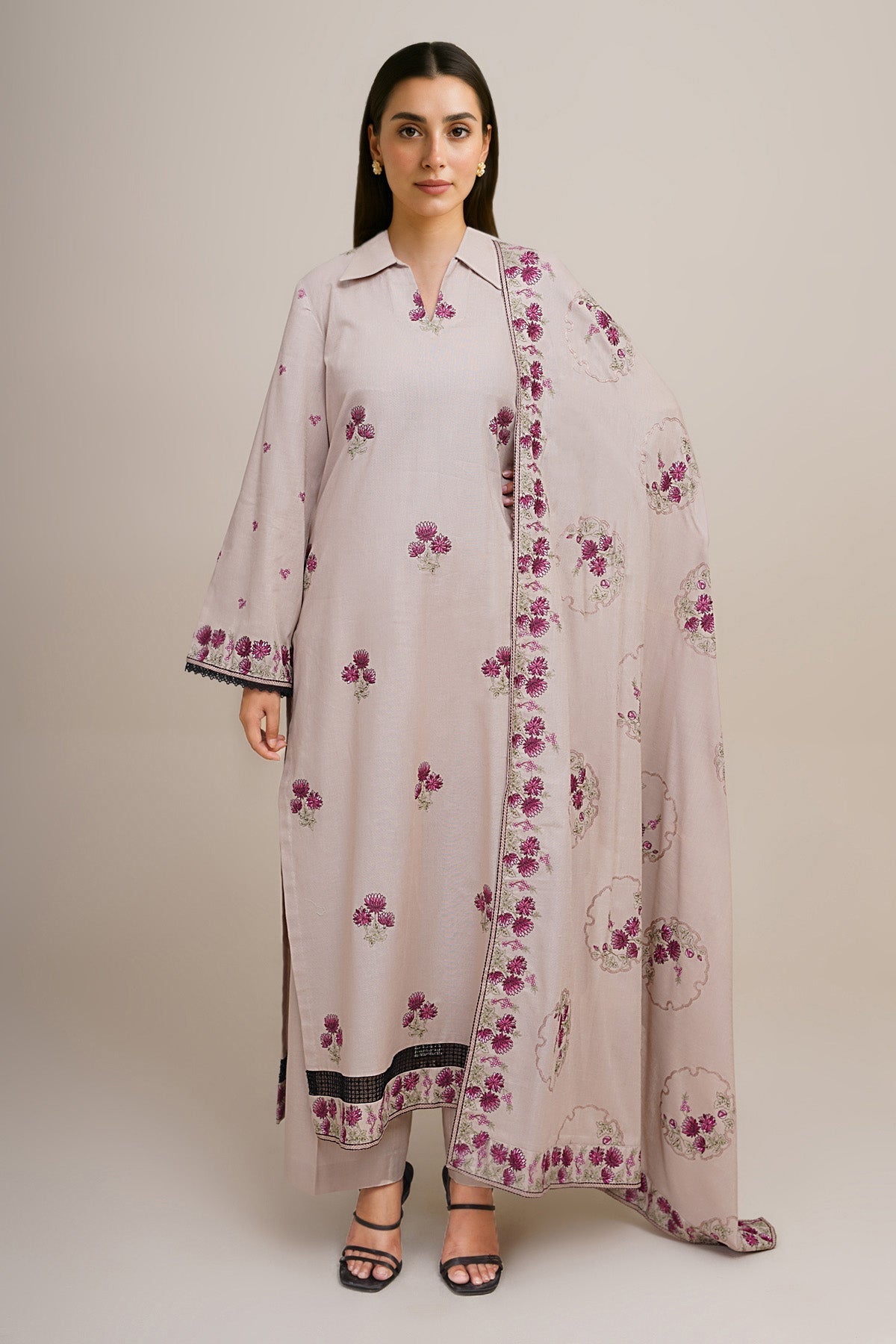 3 Piece - Embroidered Khaddar Suit - E1757 - Shop Now at Kayseria