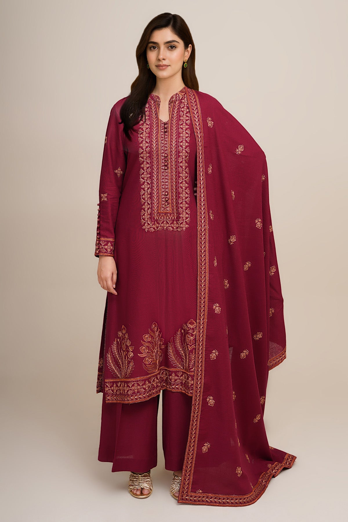3 Piece - Embroidered Khaddar Suit - E1763 - Shop Now at Kayseria