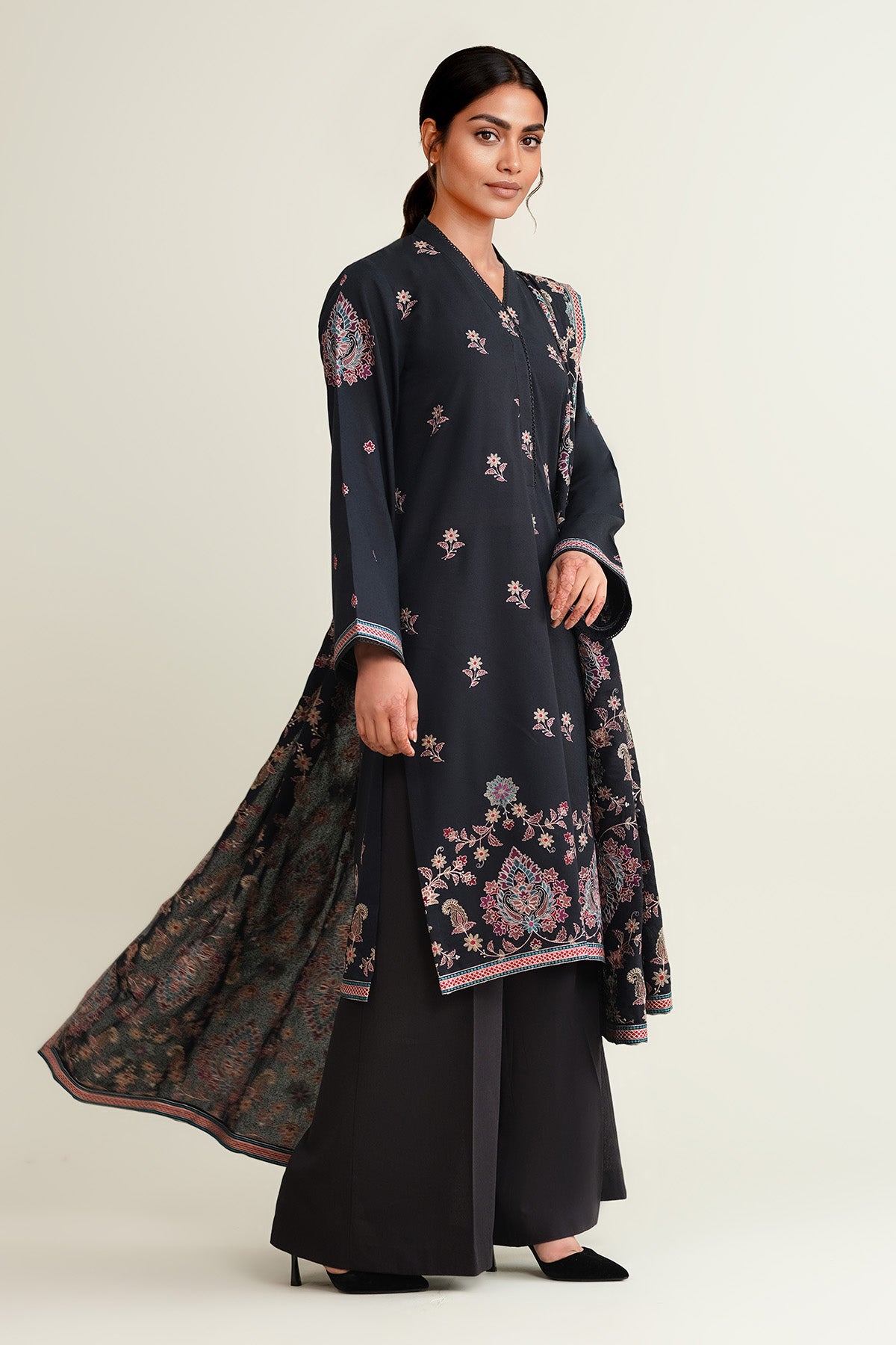 3 Piece - Embroidered Viscose Karandi Suit - E1773 - Shop Now at Kayseria