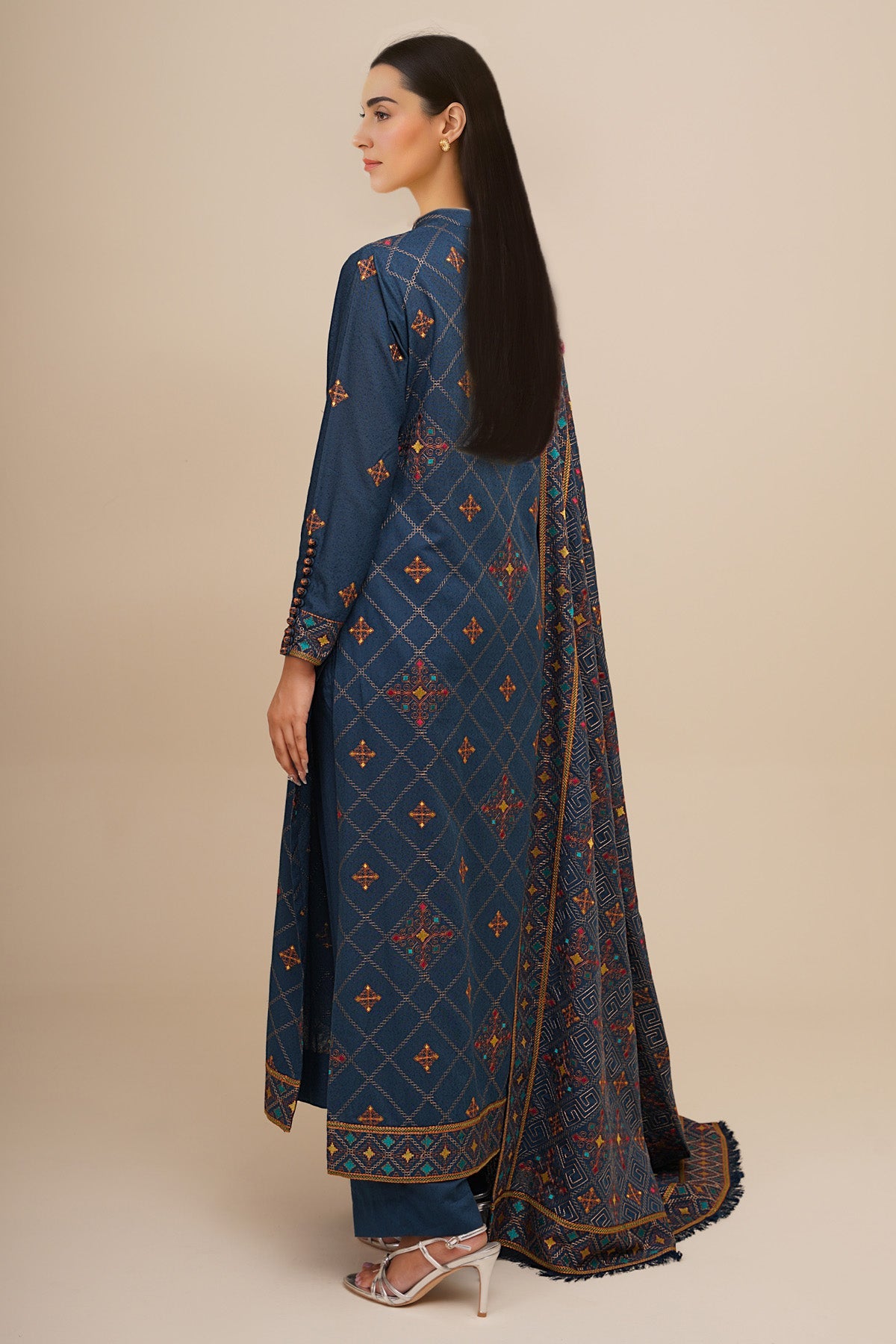 3 Piece - Embroidered Viscose Karandi Suit - E1774 - Shop Now at Kayseria