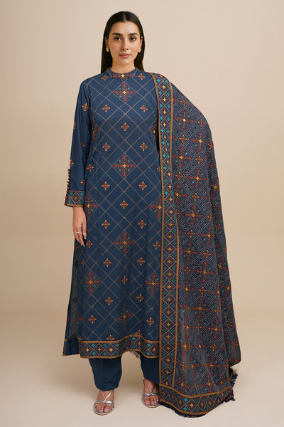 3 Piece - Embroidered Viscose Karandi Suit - E1774 - Shop Now at Kayseria
