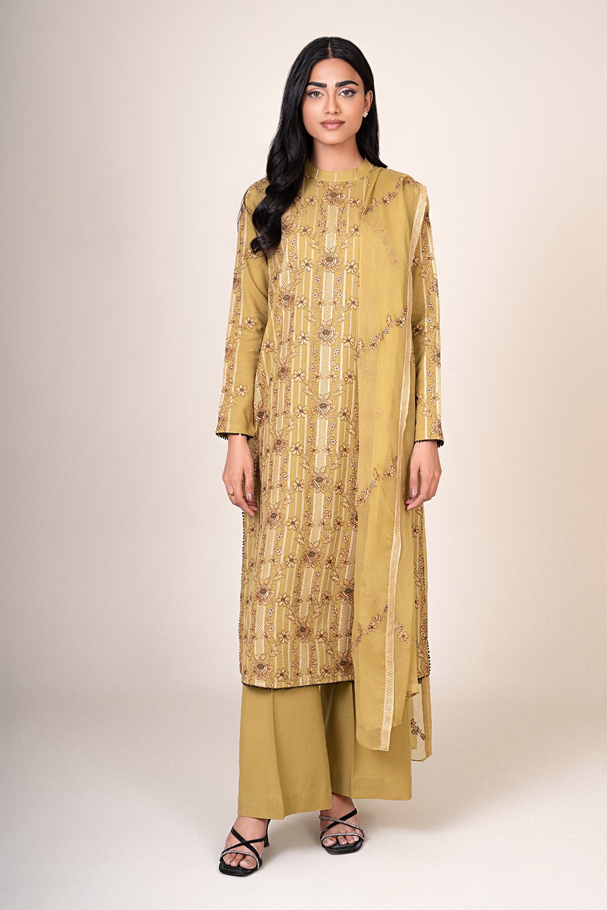 3 Piece - Embroidered Viscose Karandi Suit - E1808 - Shop Now at Kayseria