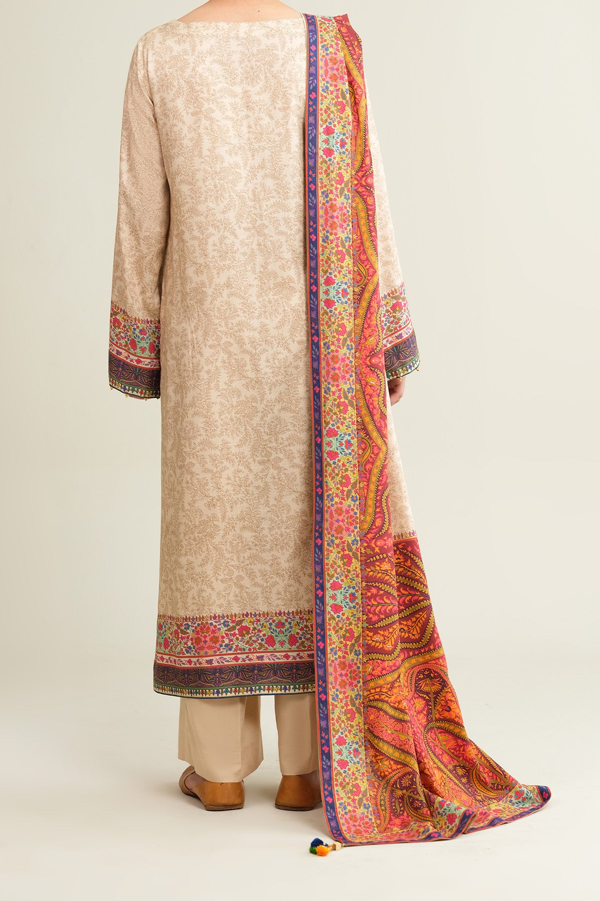 3 Piece - Printed Raw Silk Suit - E1812 - Shop Now at Kayseria