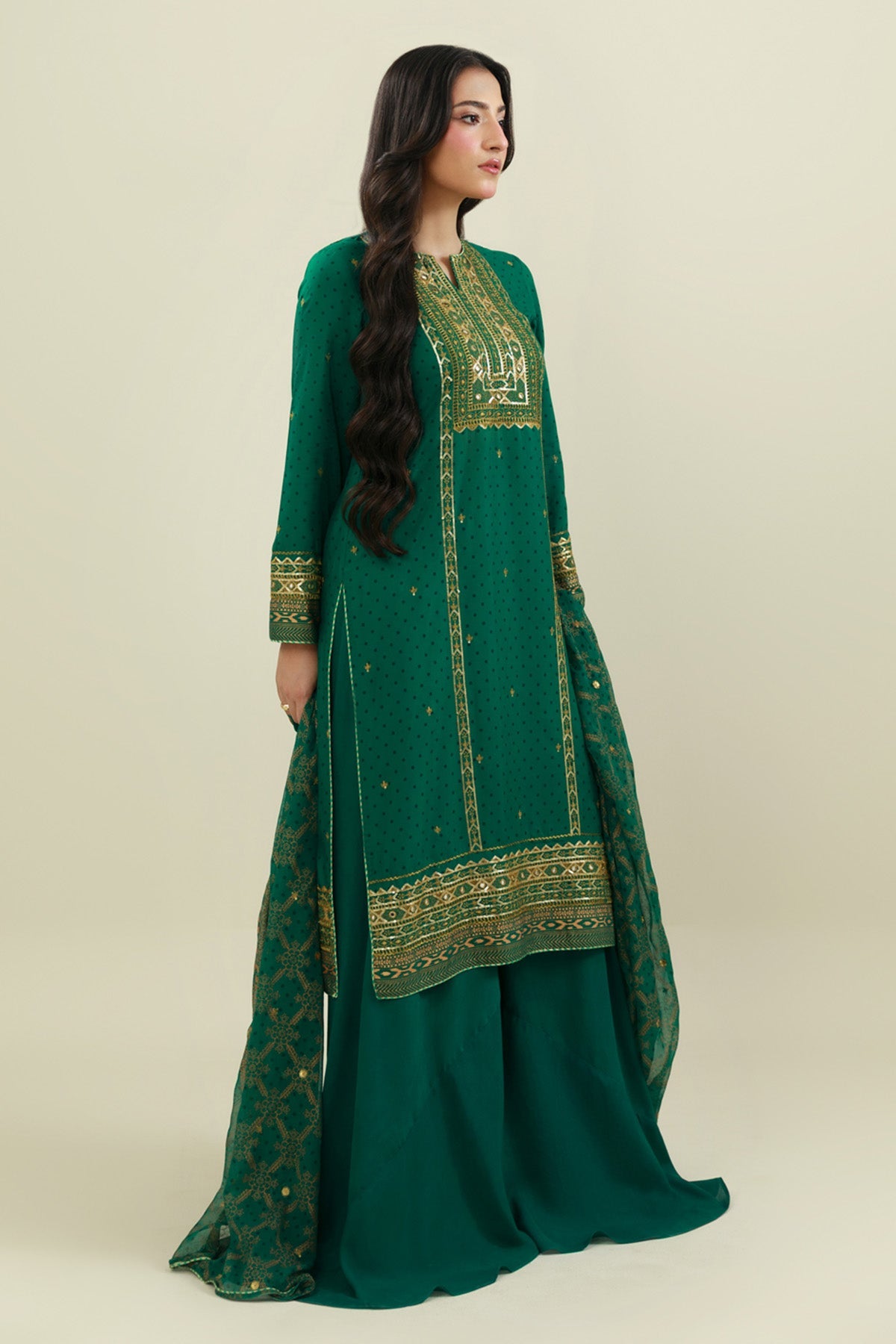 3 Piece - Printed & Embroidered Suit - E1813 - Shop Now at Kayseria