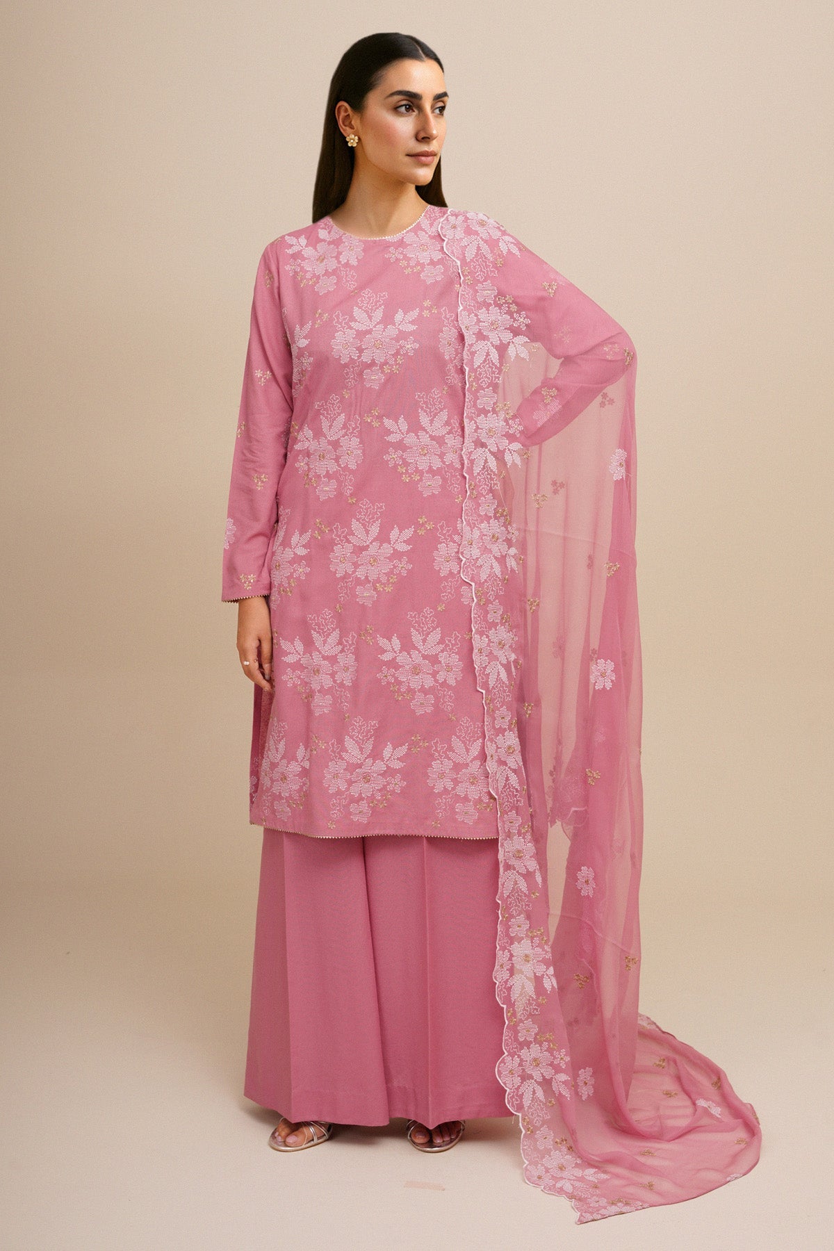3 Piece - Embroidered Viscose Karandi Suit - E1818 - Shop Now at Kayseria