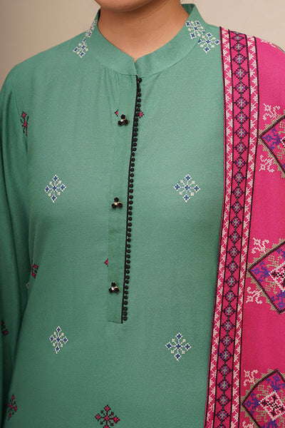 3 Piece - Embroidered Viscose Karandi Suit - E1844 - Shop Now at Kayseria