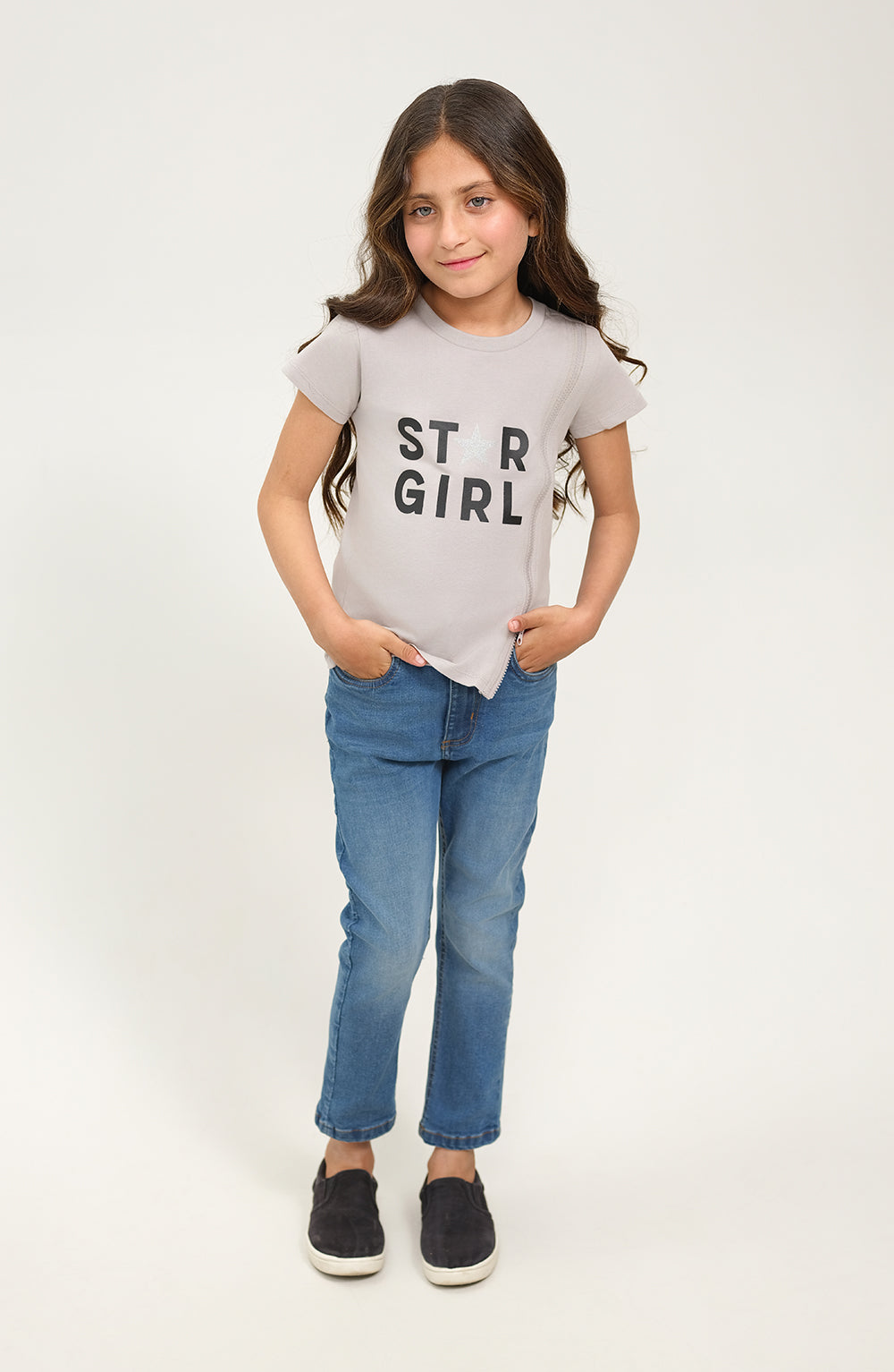 Girl Asymmetrical Zipper T-Shirt - GKT702125 - Shop Now at Leisure Club