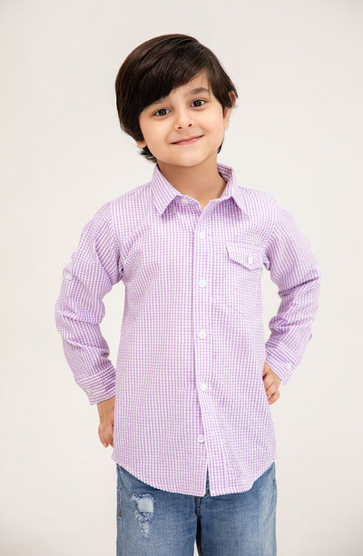 Boys Lilac Checker-ed Shirt - IBW711325 - Shop Now at Leisure Club