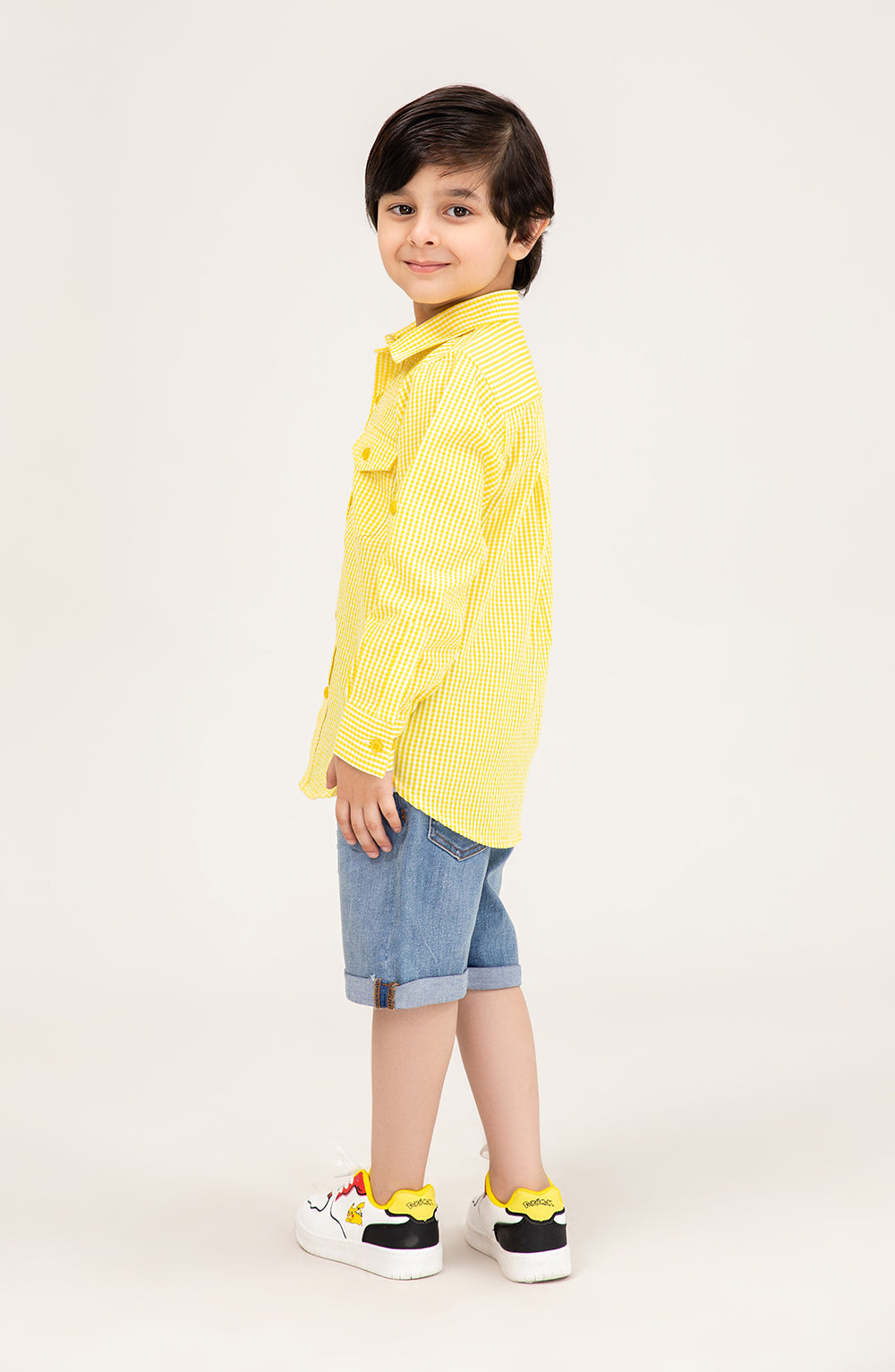 Boys Yellow Checker-ed Shirt