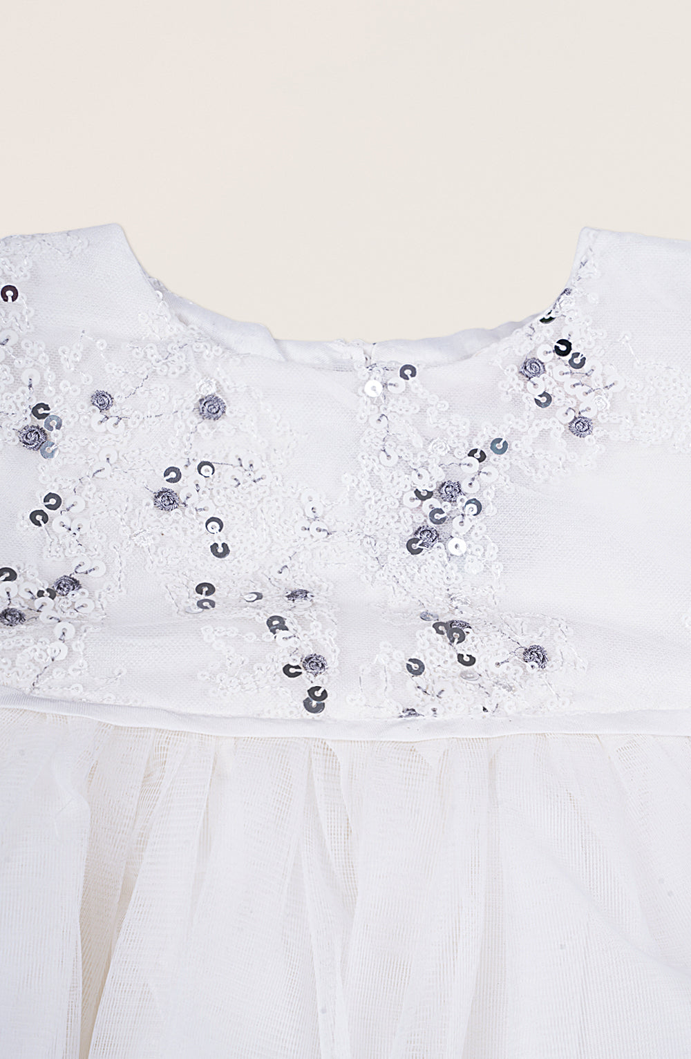 Girls White Sequenced Embroidered Dress