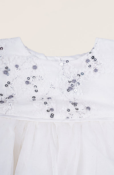 Girls White Sequenced Embroidered Dress - IGWR700125 - Shop Now at Leisure Club