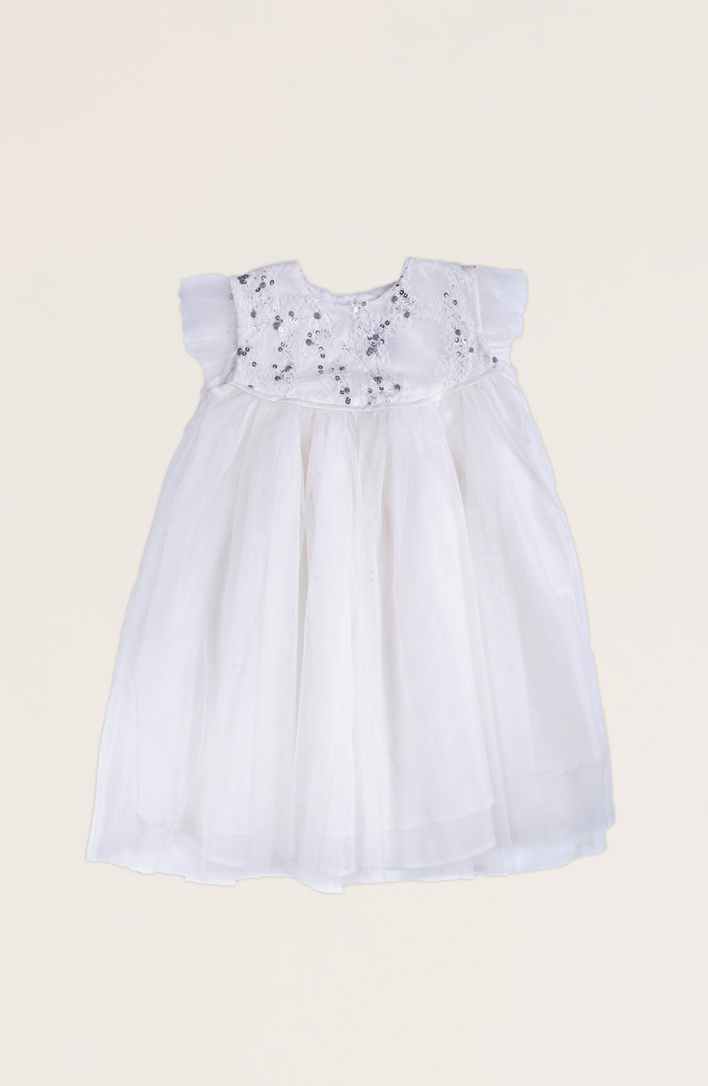 Girls White Sequenced Embroidered Dress