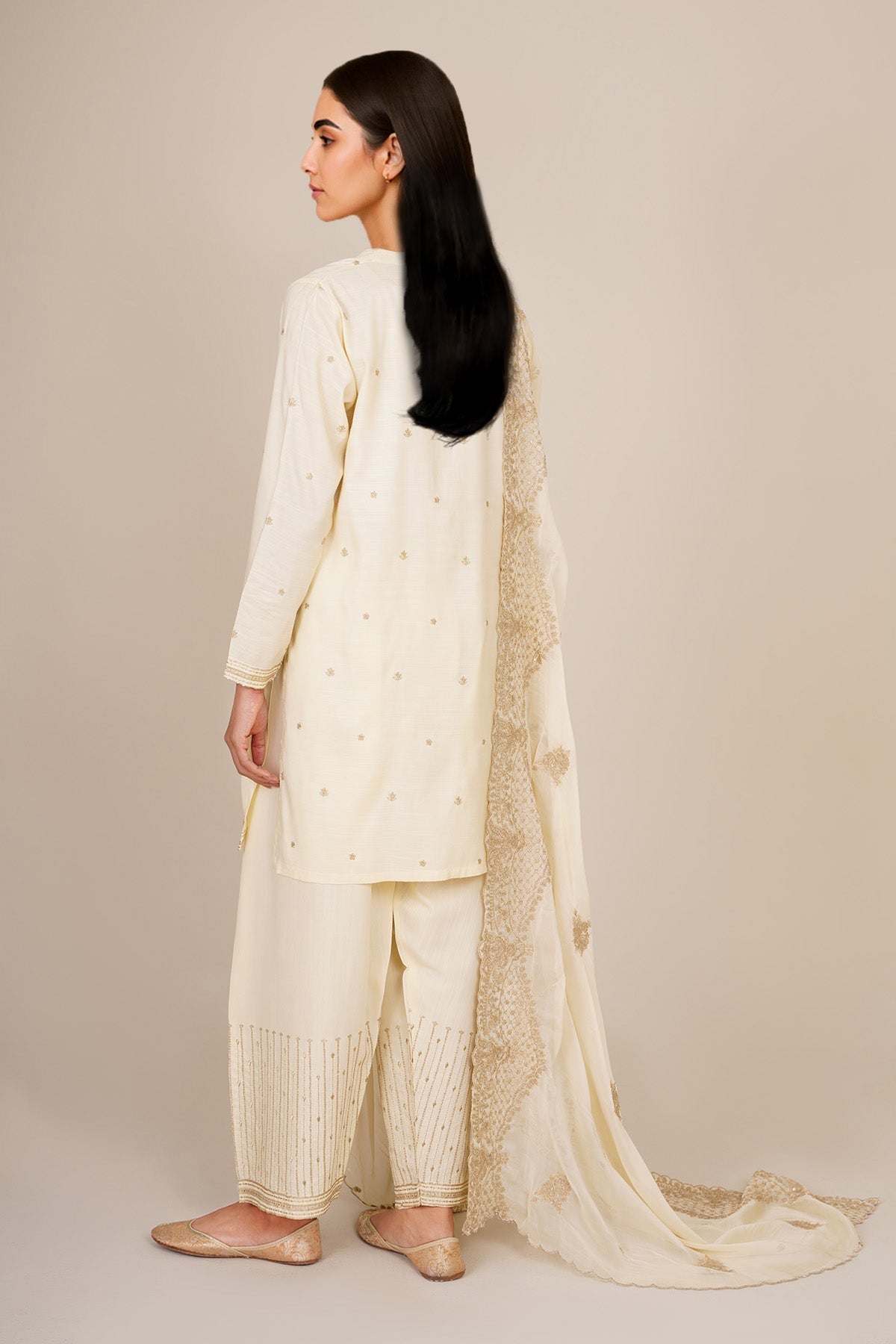 3 Piece - Embroidered & Embellished Raw Silk Suit - KPS25-P3192