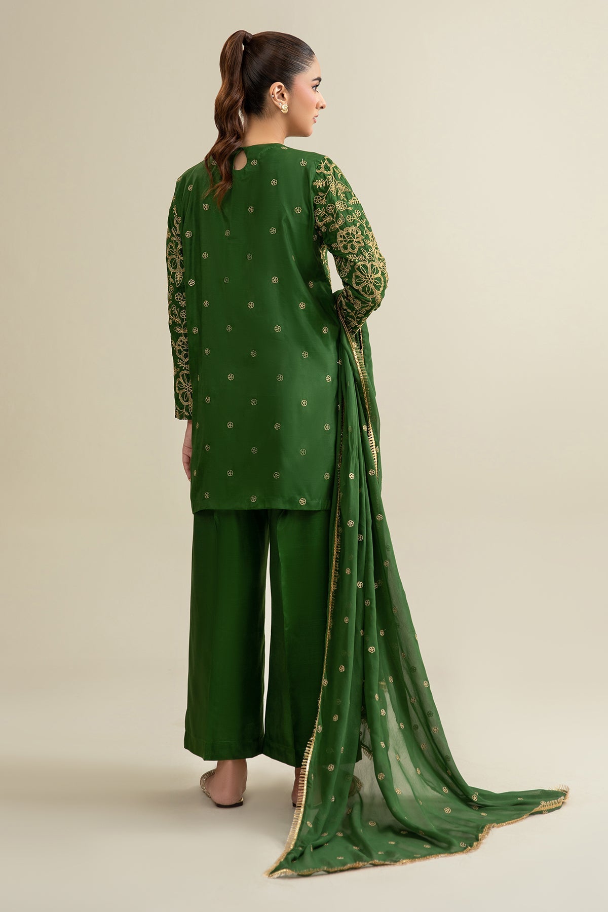 3 Piece - Embroidered Silk Suit - KPS25-P3195 - Shop Now at Kayseria