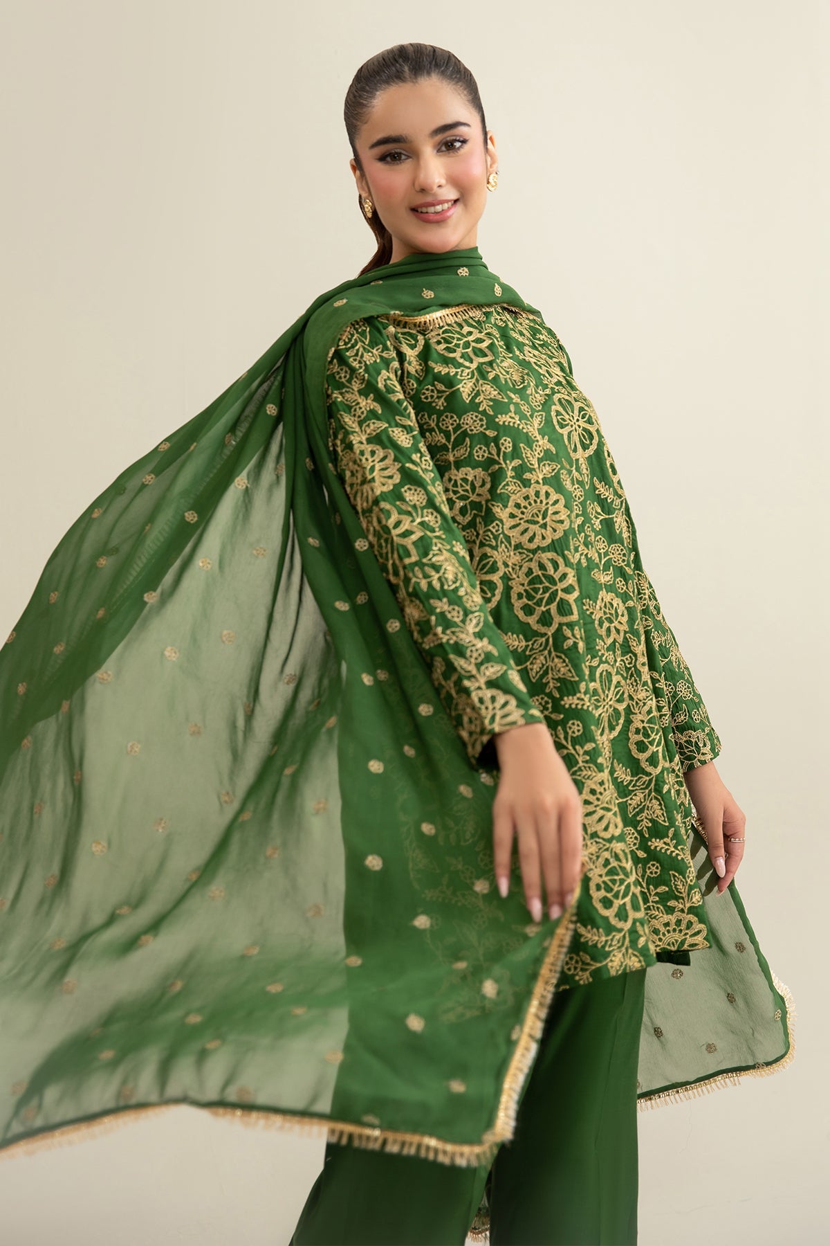 3 Piece - Embroidered Silk Suit - KPS25-P3195 - Shop Now at Kayseria