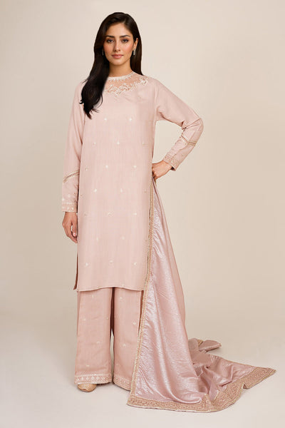 3 Piece - Embroidered Raw Silk Suit - KPS25-P3491 - Shop Now at Kayseria