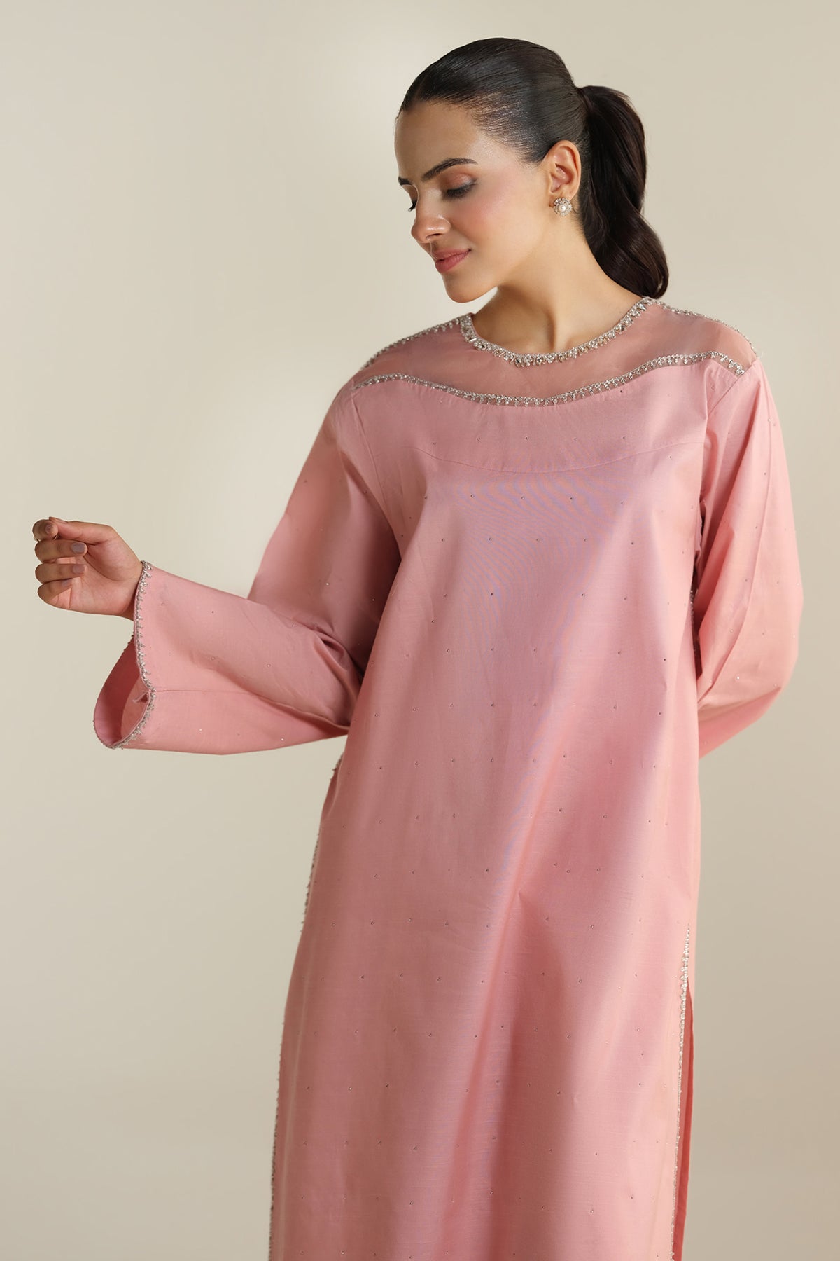 2 Piece - Embellished Raw Silk Suit - KPS25-P3503